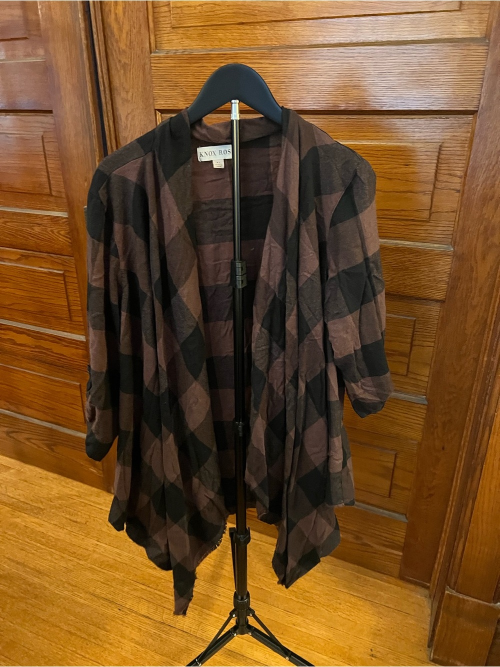 Knox Rose Target XL Brown & Black Plaid Drape Cardigan